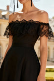 Off The Shoulder Black A-Line Cocktail Dress With Lace