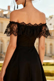 Off The Shoulder Black A-Line Cocktail Dress With Lace