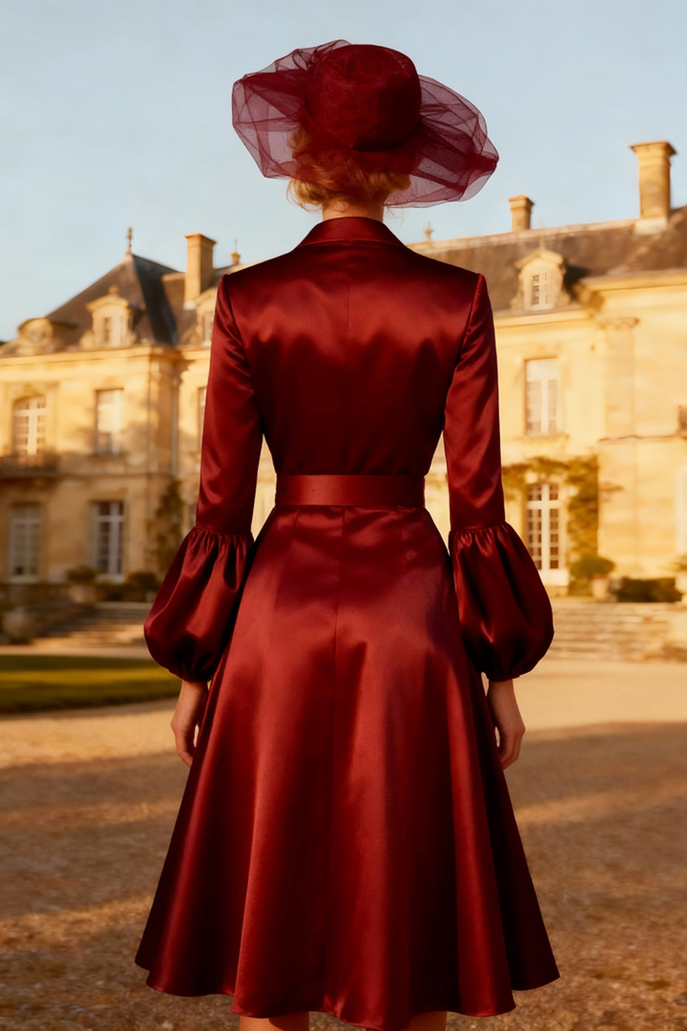 Berylove Women Burgundy Blazer Dress With Belt A-Line Peak Lapel Midi Work Dress With Long Sleeves, Burgundy / 3XL Berylove Women Burgundy Blazer Dress With Belt A-Line Peak Lapel Midi Work Dress With Long Sleeves, Burgundy / 3XL