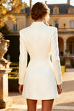 White Long Sleeve Peak Lapel Business Casual Dress