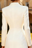 White Long Sleeve Peak Lapel Business Casual Dress