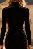 Black Velvet High Neck Bodycon Cocktail Dress With Slit