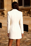 White Double Breasted Peak Lapel Work Dress