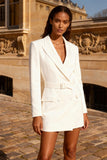 White Peak Lapel Mini Blazer Dress With Belt