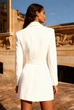 White Peak Lapel Mini Blazer Dress With Belt
