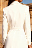 White Peak Lapel Mini Blazer Dress With Belt