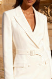 White Peak Lapel Mini Blazer Dress With Belt