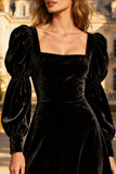 Velvet A-Line Square Neck Little Black Dress