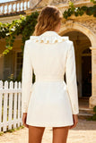 White Ruffle Long Sleeve Work Dress With Belt
