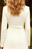White Notched Lapel Long Sleeve Mini Work Dress With Belt