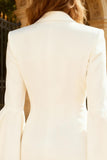 Peak Lapel White Bodycon Work Dress With Flared Sleeves