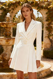 White A-Line Peak Lapel Mini Work Dress With Belt