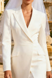 White Peak Lapel Pencil Blazer Dress With Slit