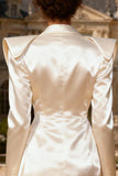 White Bodycon Peak Lapel Long Sleeve Satin Blazer Dress