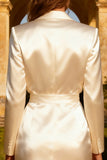 White Satin Peak Lapel Asymmetrical Mini Blazer Dress