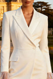 White Peak Lapel Work Dress with Long Sleeves