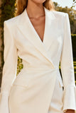 White Peak Lapel Bodycon Mini Blazer Dress With Flared Sleeves