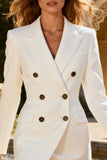 Peak Lapel Double Breasted White Blazer Dress With Ruffles