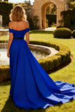 Royal Blue A-Line Off The Shoulder Maxi Formal Dress With Bow