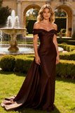 Off The Shoulder Brown Mermaid Maxi Formal Dress