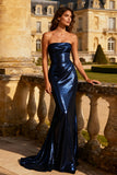 Sparkly Navy Strapless Mermaid Maxi Formal Dress