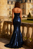 Sparkly Navy Strapless Mermaid Maxi Formal Dress
