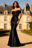 Mermaid Off The Shoulder Satin Maxi Black Tie Dress