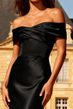 Mermaid Off The Shoulder Satin Maxi Black Tie Dress