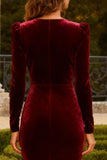 Burgundy Velvet Mermaid Long Sleeve Maxi Formal Dress