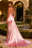 Strapless Pink Mermaid Maxi Prom Dress With Cape