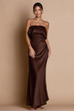 Simple Coffee Strapless Sheath Maxi Evening Dress