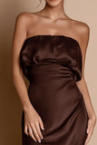 Simple Coffee Strapless Sheath Maxi Evening Dress
