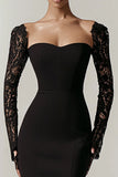 Mermaid Lace Long Sleeves Black Tie Dress With Slit