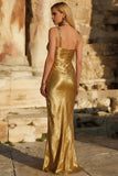 Simple Gold Sheath Spaghetti Straps Maxi Formal Dress
