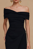 Off The Shoulder Sheath Midi Black Tie Dress With Slit