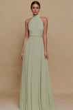 Dusty Sage Halter Chiffon A-Line Maxi Dress