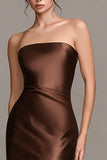Strapless Mermaid Coffee Maxi Evening Dress With Ruffles