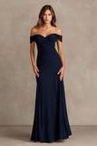 Off The Shoulder Navy Mermaid Maxi Evening Dress