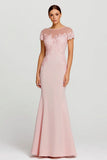 Pink Mermaid Maxi Dress With Lace Appliques