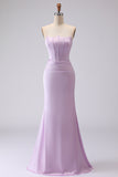 Frosted Lilac Strapless Corset Mermaid Bridesmaid Dress