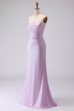 Frosted Lilac Strapless Corset Mermaid Bridesmaid Dress