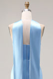 Mermaid Strapless Satin Steel Blue Maxi Bridesmaid Dress