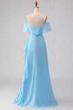 Chiffon Off the Shoulder Sea Glass A Line Bridesmaid Dress