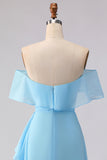Chiffon Off the Shoulder Sea Glass A Line Bridesmaid Dress