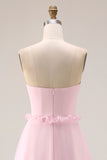 Blushing Pink A Line Strapless Ruffled Bridesmaid Dress
