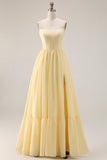 Lemon Sorbet A Line Strapless Corset Bridesmaid Dress
