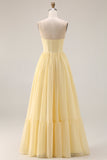 Lemon Sorbet A Line Strapless Corset Bridesmaid Dress