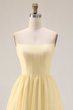 Lemon Sorbet A Line Strapless Corset Bridesmaid Dress