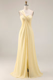 One Shoulder Lemon Sorbet A Line Prom Dress