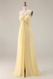 One Shoulder Lemon Sorbet A Line Prom Dress